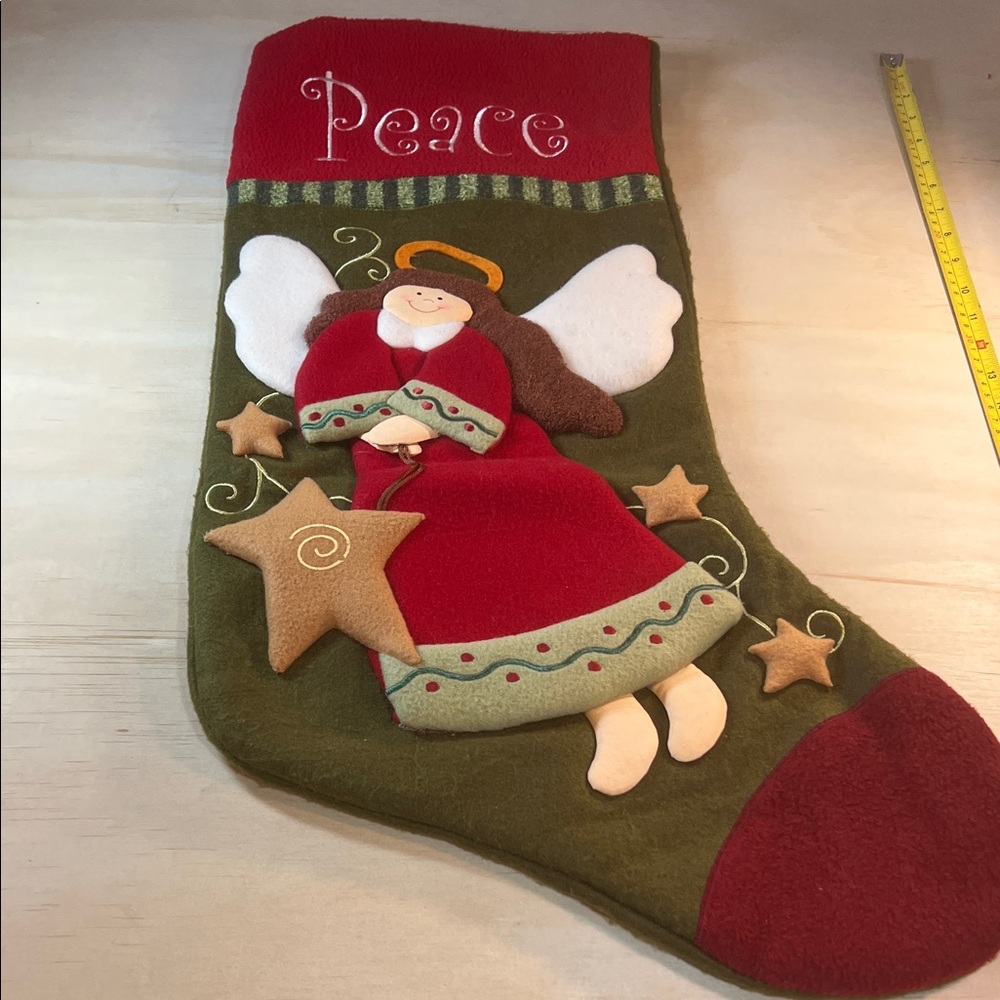 Angel Christmas Stocking with Red and Green Design Large